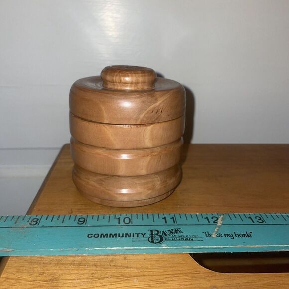 Wooden Teak Container With Lid Salt Box Trinket Holder Treasure Keeper - Picture 2 of 10